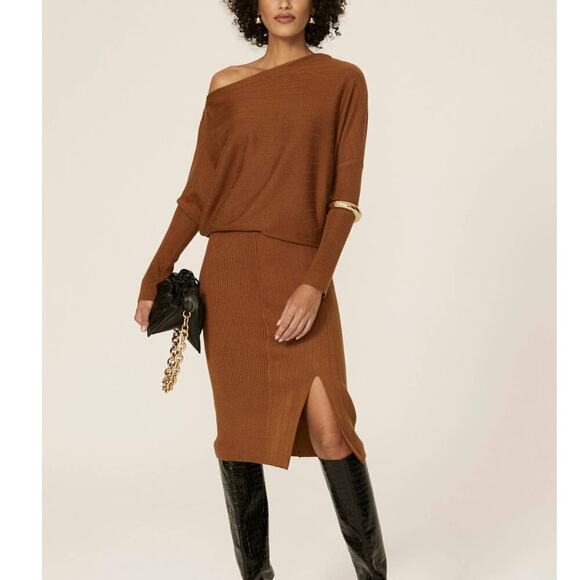 Victor Alfaro Sweater Dress Asymmetrical Long Sleeve Brown M - Picture 1 of 11